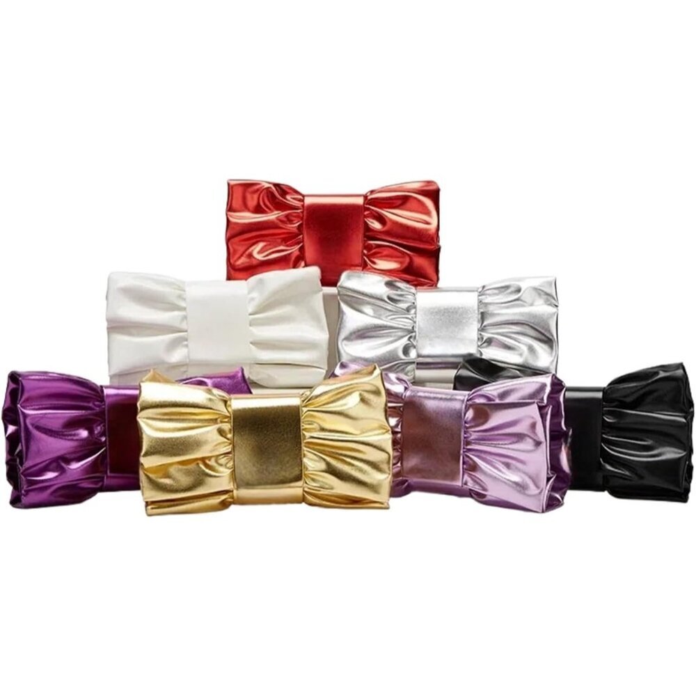 Women's Purple Pu Leather High Quality Metal Small Bow Crossbody Clutch - Picture 7 of 7